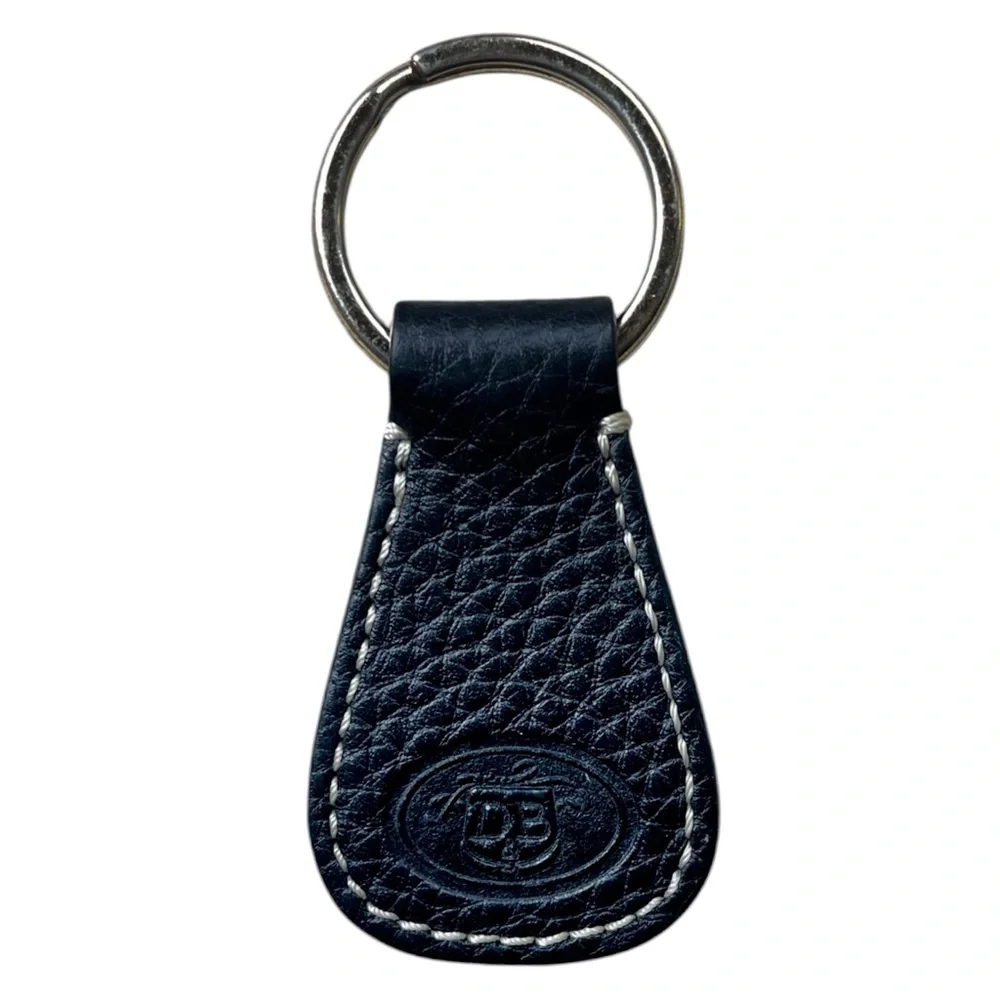Dooney & Bourke Black Pebbled Leather Keyring Fob w/Contrast Stitching